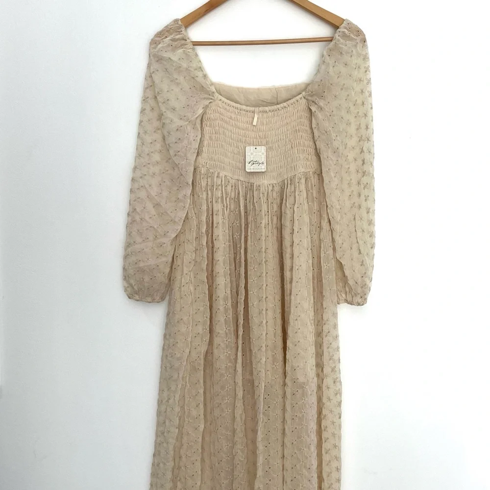 FREE PEOPLE Malina Maxi Cream Lace Babydoll Bohemian Dress NWT | Women’s xs